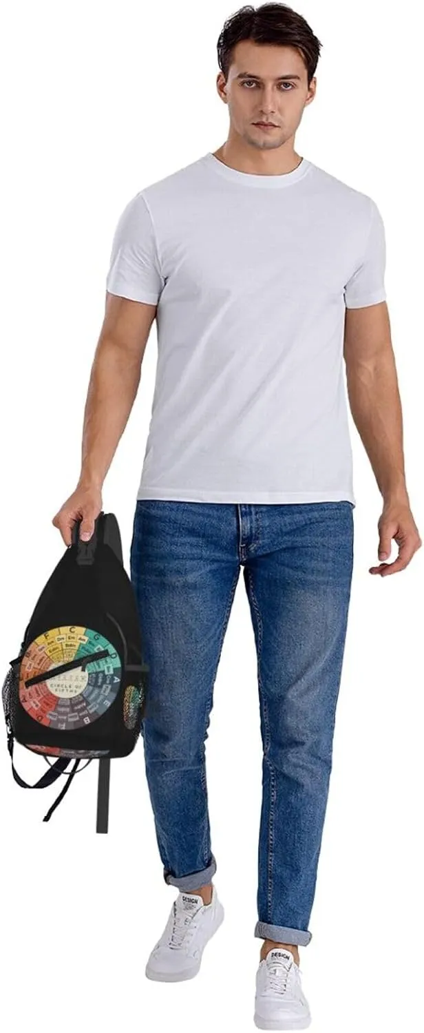Vintage Fifths Music Circle Crossbody Bag Cross Chest Bag Adjustable Sling Backpack Sports Gym Shoulder Bags Travel Cycling Daypack Diagonally Casual Rucksack