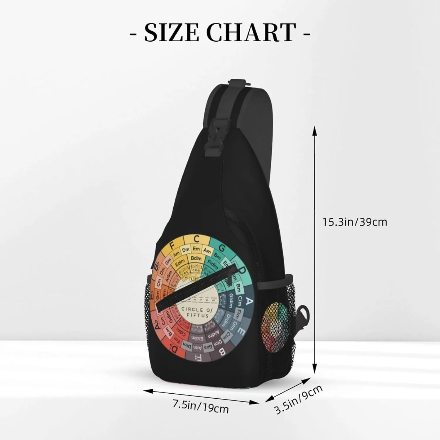 Vintage Fifths Music Circle Crossbody Bag Cross Chest Bag Adjustable Sling Backpack Sports Gym Shoulder Bags Travel Cycling Daypack Diagonally Casual Rucksack
