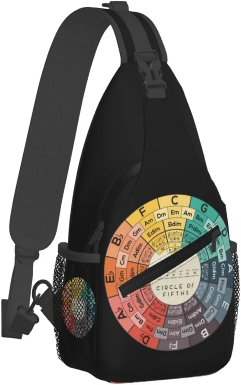 Vintage Fifths Music Circle Crossbody Bag Cross Chest Bag Adjustable Sling Backpack Sports Gym Shoulder Bags Travel Cycling Daypack Diagonally Casual Rucksack