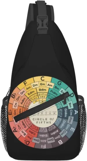 Vintage Fifths Music Circle Crossbody Bag Cross Chest Bag Adjustable Sling Backpack Sports Gym Shoulder Bags Travel Cycling Daypack Diagonally Casual Rucksack