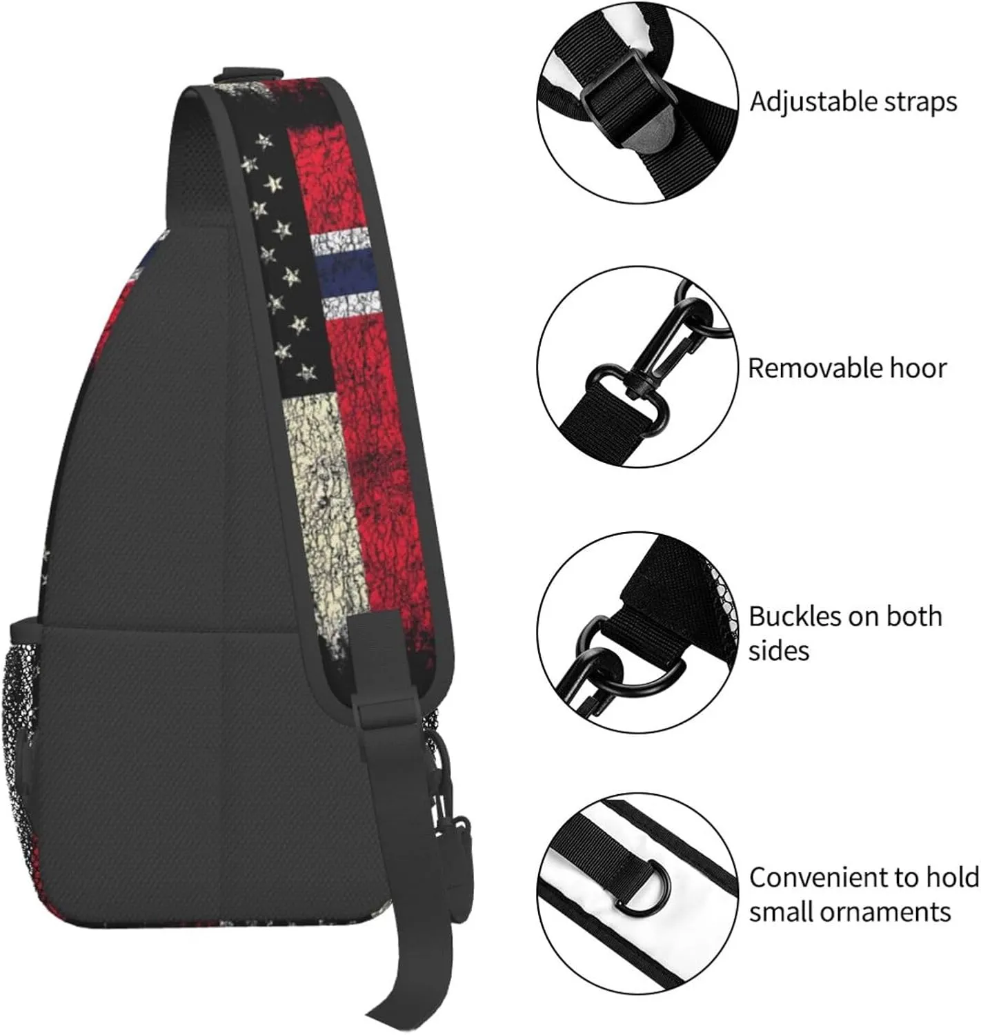 Vintage Norwegian American Flag Chest Sling Bag Crossbody Shoulder Backpack Bag Gym Cycling Daypack Travel Hiking Cross Bag