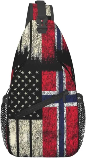 Vintage Norwegian American Flag Chest Sling Bag Crossbody Shoulder Backpack Bag Gym Cycling Daypack Travel Hiking Cross Bag