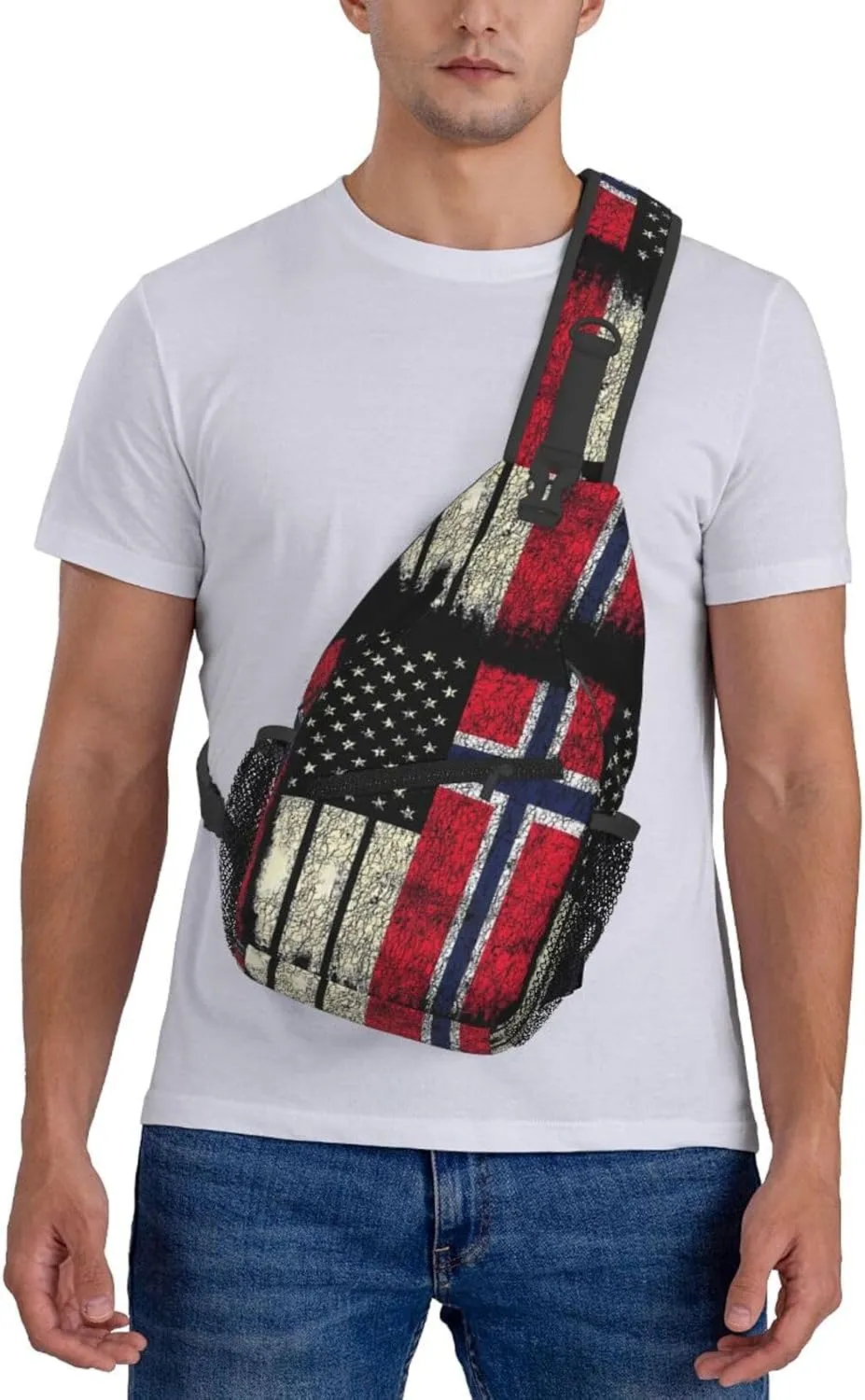 Vintage Norwegian American Flag Chest Sling Bag Crossbody Shoulder Backpack Bag Gym Cycling Daypack Travel Hiking Cross Bag