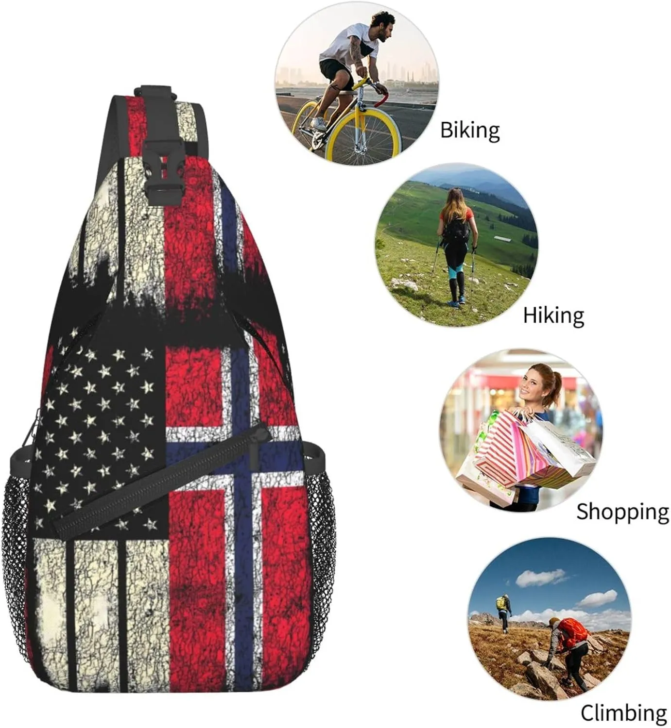 Vintage Norwegian American Flag Chest Sling Bag Crossbody Shoulder Backpack Bag Gym Cycling Daypack Travel Hiking Cross Bag