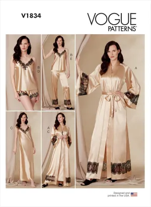 Vogue Misses' Loose-Fitting Robe, Belt, Camisole, Slip, Shorts and Pants Sewing Pattern Kit, Code V1834, Sizes 16-18-20-22-24, Multicolor