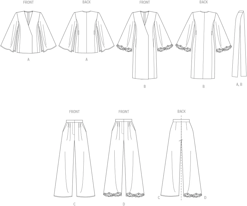 Vogue Misses' Semi-Fitted Lounge Top, Robe and Wide-Leg Pants Sewing Pattern Packet, Design Code V2020, Sizes 8-10-12-14-16, Multicolor