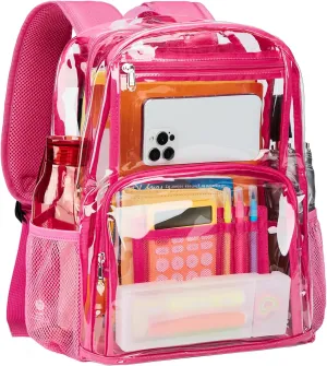 Vorspack Clear Backpack Heavy Duty - Large Transparent Bookbag for Adults, See Through Backpack for College, Work, Travel - Pink