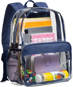 Vorspack Clear Backpack Heavy Duty - PVC Clear Book Bag with Inner Pocket Transparent Backpack for College Workplace Security - Navy Blue