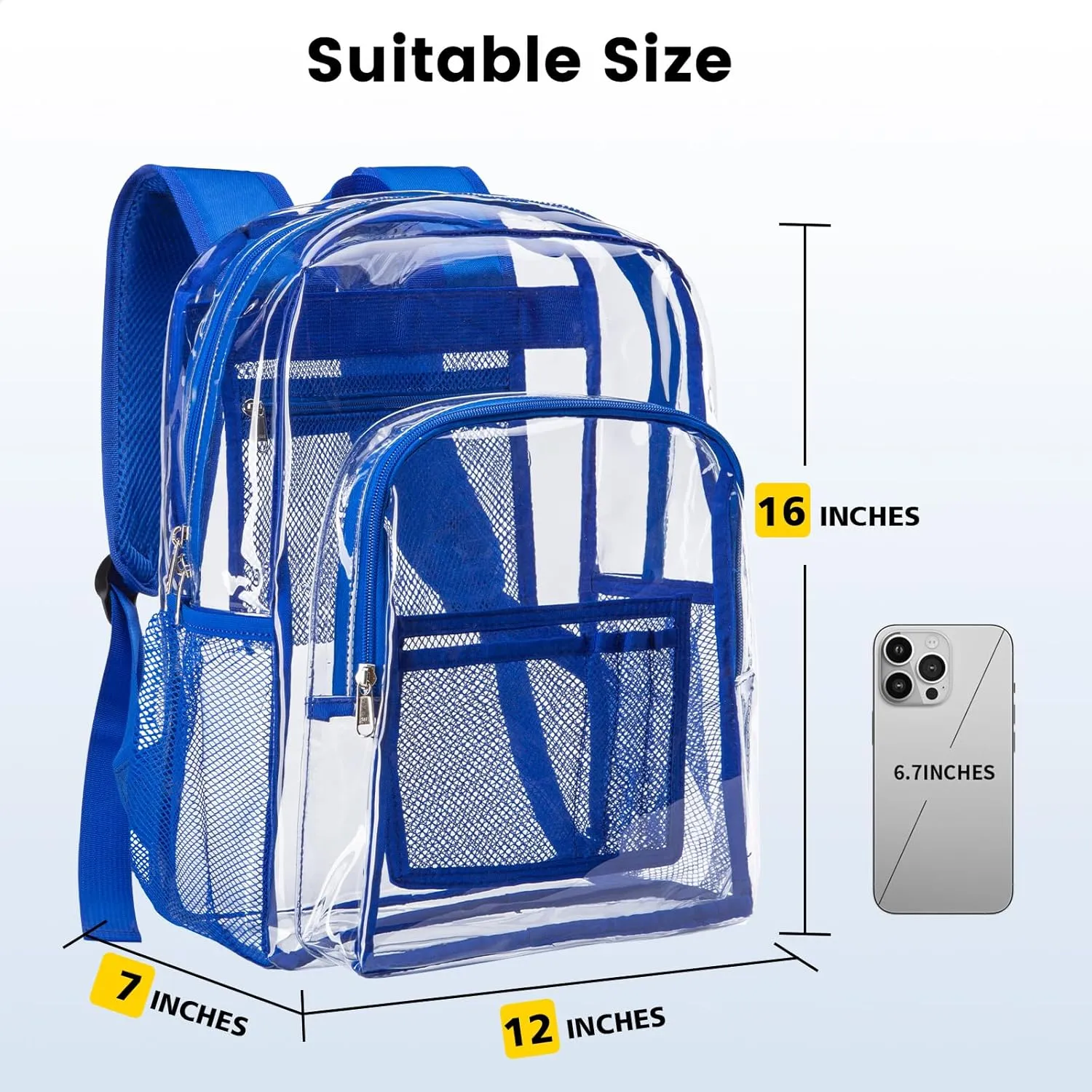 Vorspack Clear Backpack Heavy Duty PVC Transparent Backpack with Reinforced Strap for College Workplace - Blue