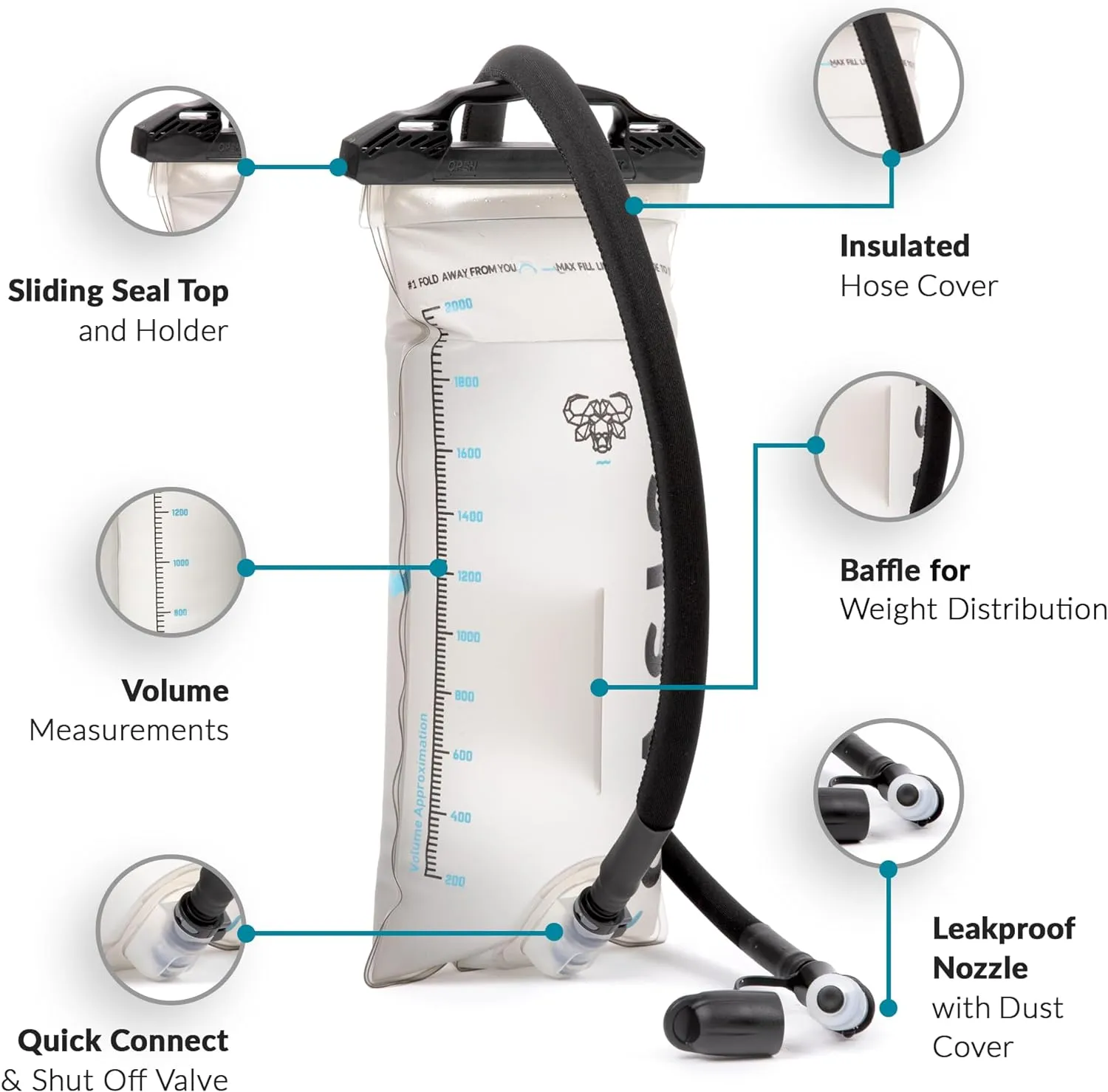 Water Buffalo Oasis Hydration Bladder – 3L Water Bladder for Hiking Backpack, Leakproof Design with Insulated Hose & High-Flow Bite Valve