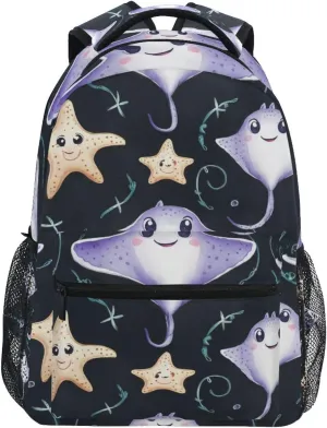 Watercolor Cute Stingray Fish Boys Girls Kids School Backpacks Bookbag, School Bag Travel Backpack Daypack