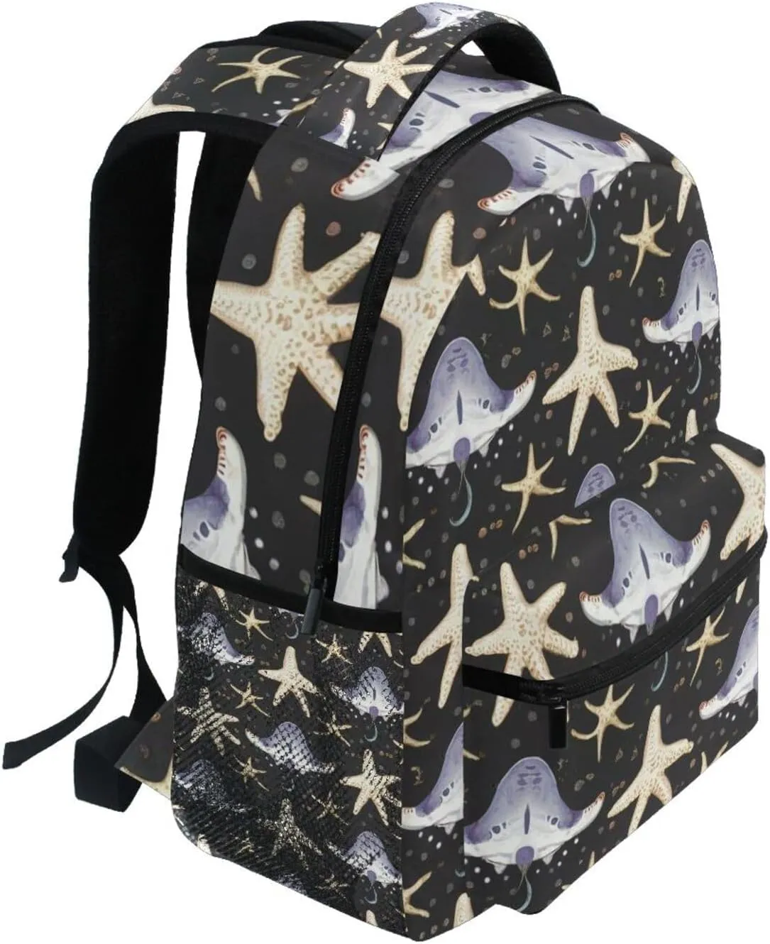 Watercolor Stingray Fish Starfish Boys Girls Kids School Backpacks Bookbag, School Bag Travel Backpack Daypack