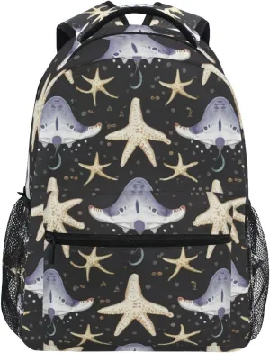 Watercolor Stingray Fish Starfish Boys Girls Kids School Backpacks Bookbag, School Bag Travel Backpack Daypack