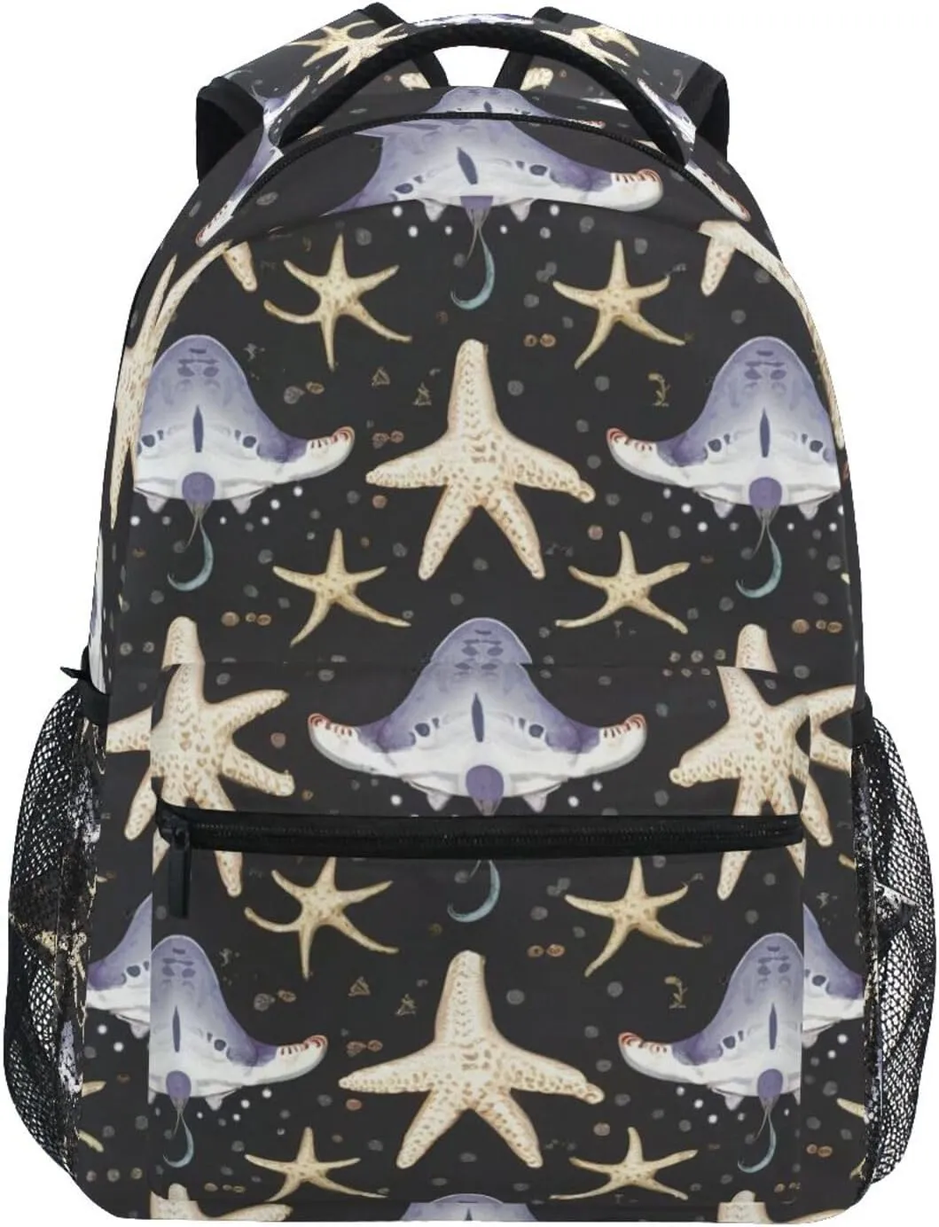 Watercolor Stingray Fish Starfish Boys Girls Kids School Backpacks Bookbag, School Bag Travel Backpack Daypack