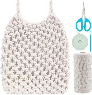 WEBEEDY DIY Macrame Bag Kits Cotton Cord Net Shoulder Bag Making Kit with 3mmx109 Yards Braided Cotton Cord and Video Tutorial,Macrame Crossbody Bag Macrame Purse Kit Women Summer Holiday Beach Decor