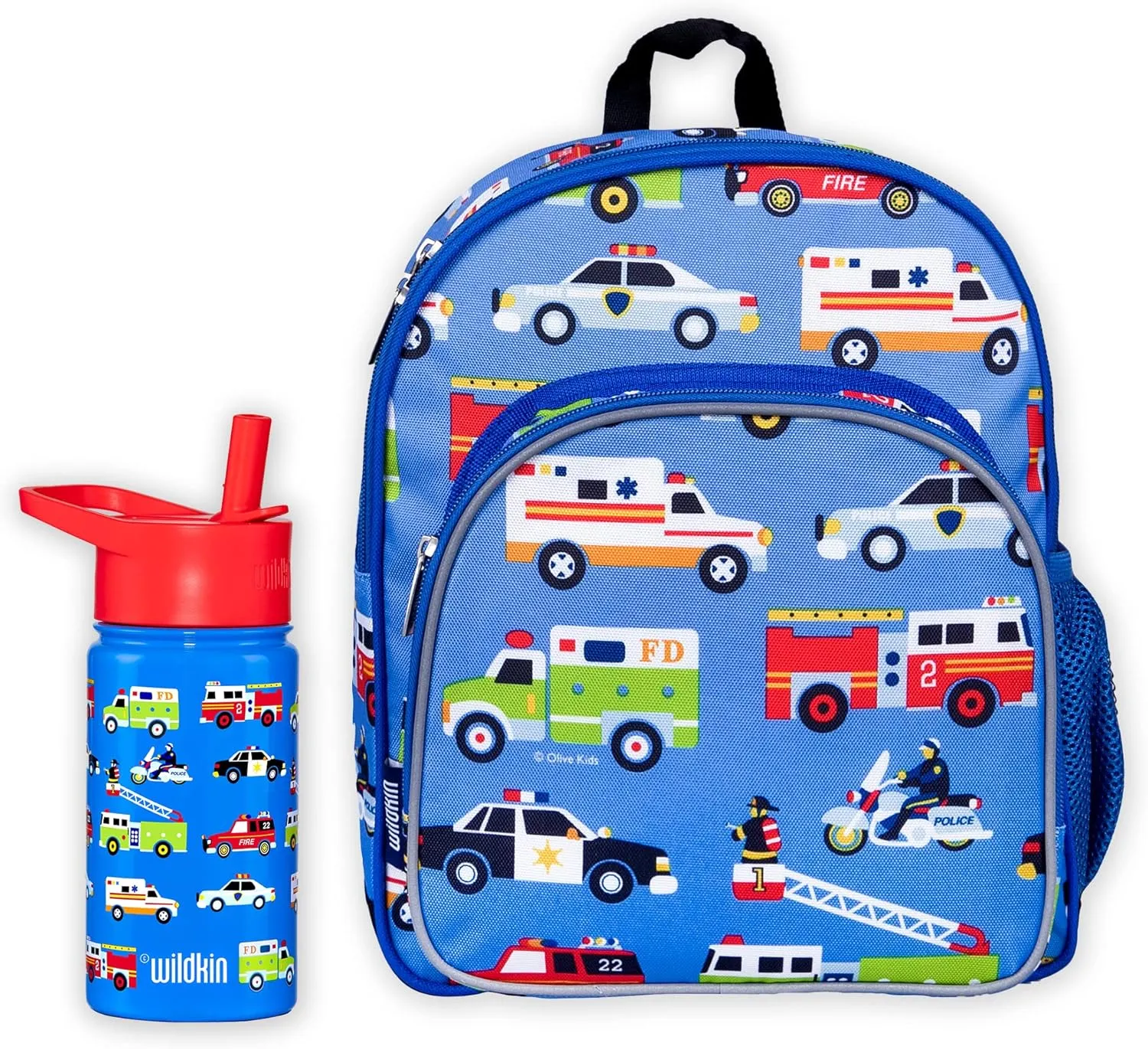 Wildkin 12 Inch Backpack Bundle with 14 Ounce Steel Reusable Water Bottle (Heroes)
