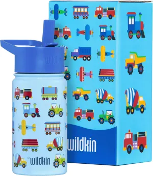 Wildkin Kids 14oz Stainless Steel Water Bottle – BPA-Free, Leakproof, Insulated, Easy-Clean - Trains, Planes & Trucks