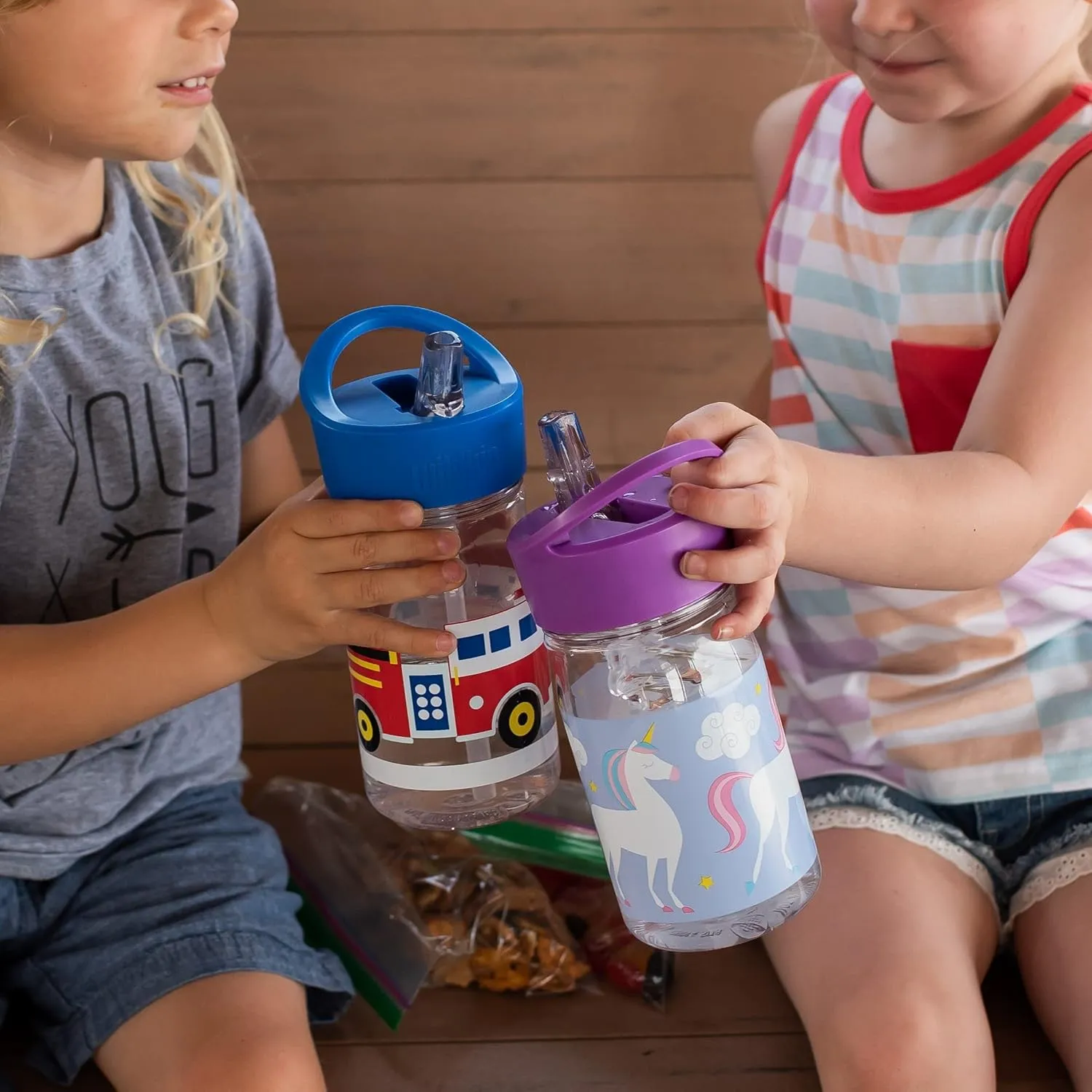 Wildkin Kids Reusable 16 Ounce Water Bottle for Boys and Girls, Features Straw Top and Carrying Handle, Ideal Size for School or Travel, Easy to Clean (Unicorn)