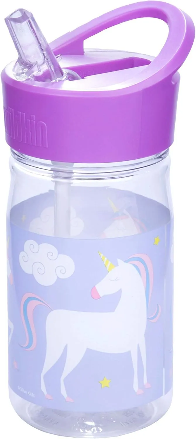 Wildkin Kids Reusable 16 Ounce Water Bottle for Boys and Girls, Features Straw Top and Carrying Handle, Ideal Size for School or Travel, Easy to Clean (Unicorn)