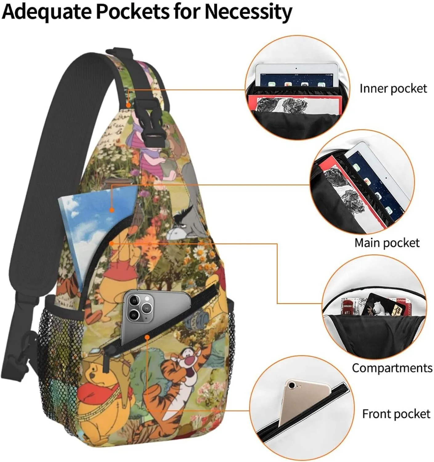 Win-nie The Pooh Crossbody Bag Sling Shoulder Bag for Outdoor Travel Sports Camping Hiking Shoulder Bags