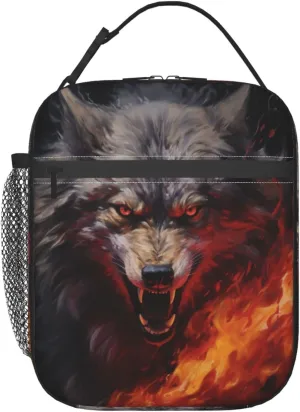 Wolves In The Flame Roar Lunch Tote Bag,Food Handbags Case For Women Lunch Box Insulated Lunch Container