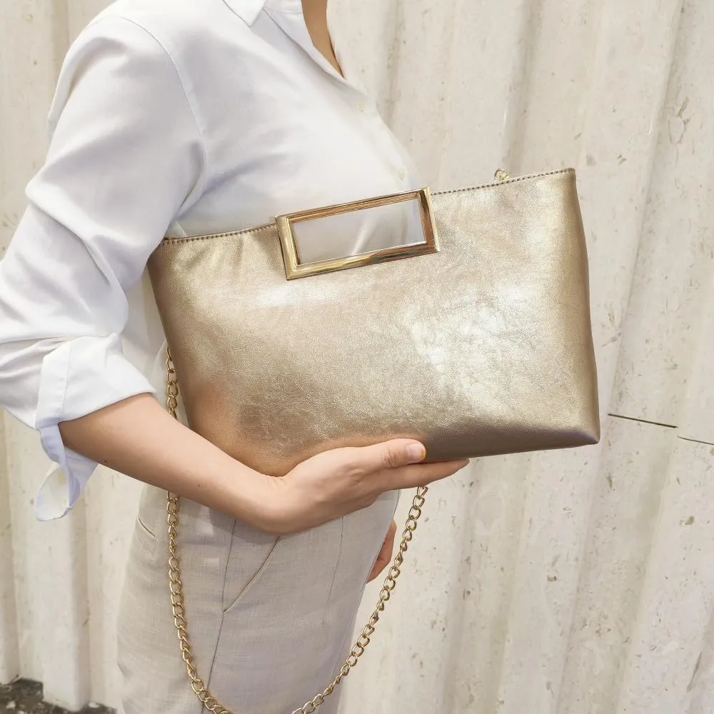Women Clutch Purse PU Leather Chain Crossbody Bags Shiny Oversize Clutches Female Handbag Purses