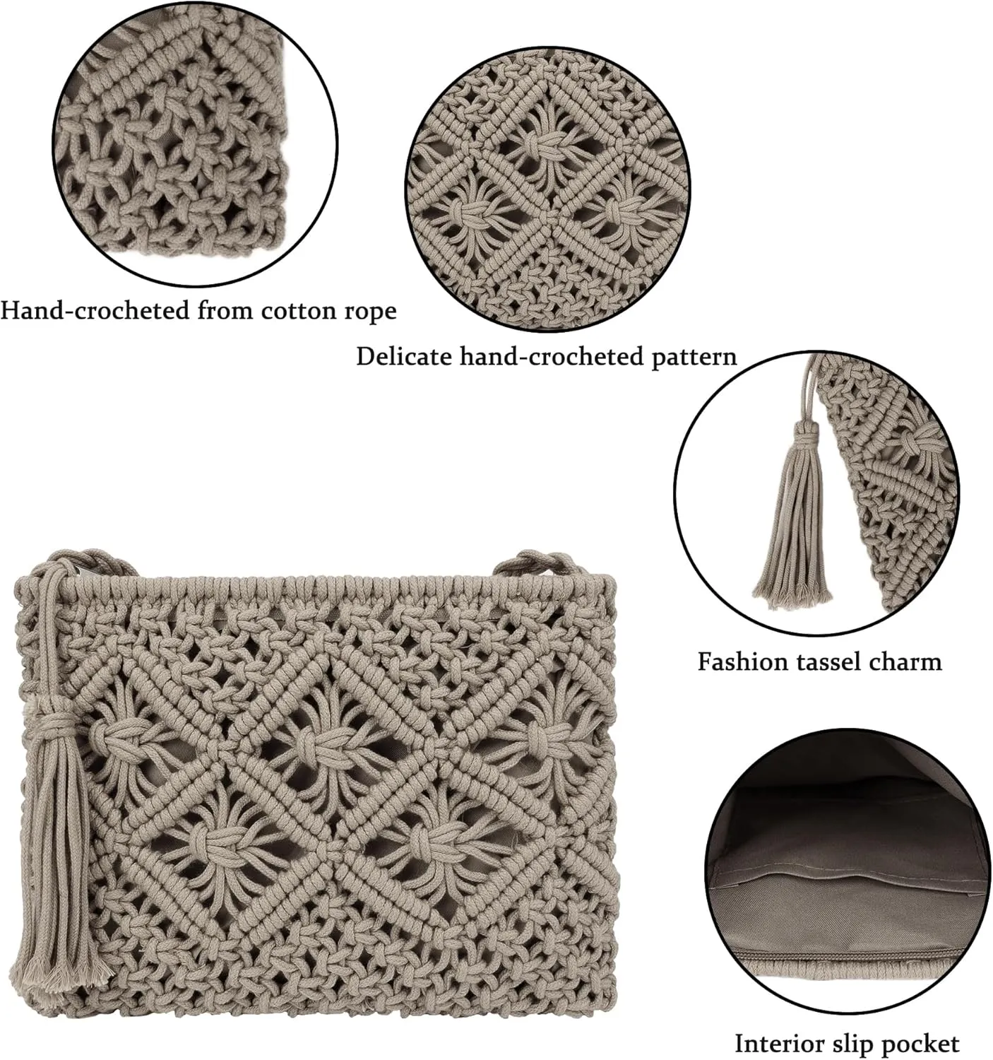 Women Crochet Shoulder Bag Handmade Woven Beach Crossbody Handbag Satchel Purse with Tassel for Summer