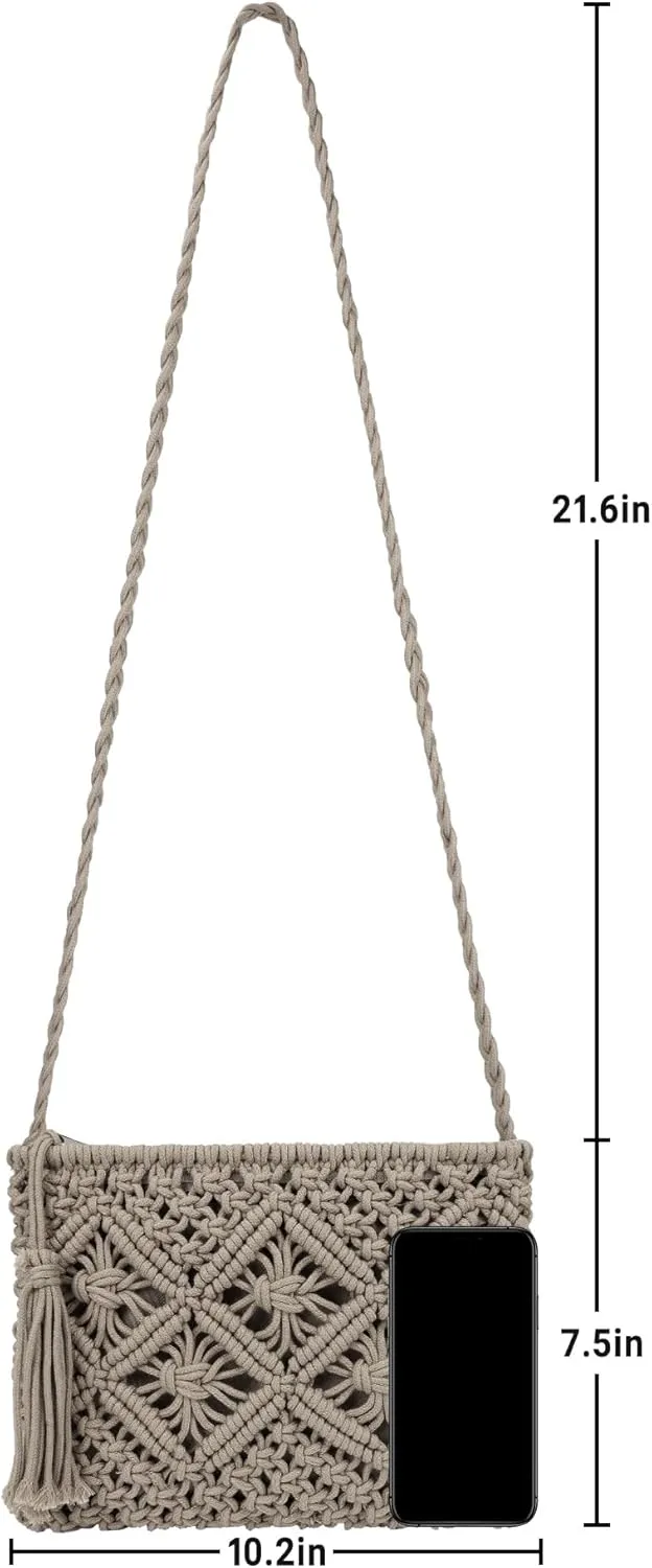 Women Crochet Shoulder Bag Handmade Woven Beach Crossbody Handbag Satchel Purse with Tassel for Summer
