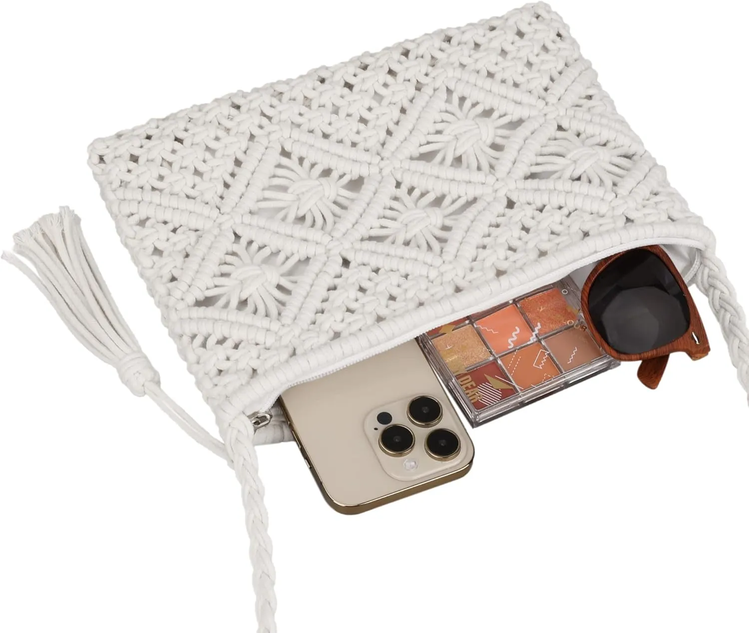 Women Crochet Shoulder Bag Handmade Woven Beach Crossbody Handbag Satchel Purse with Tassel for Summer