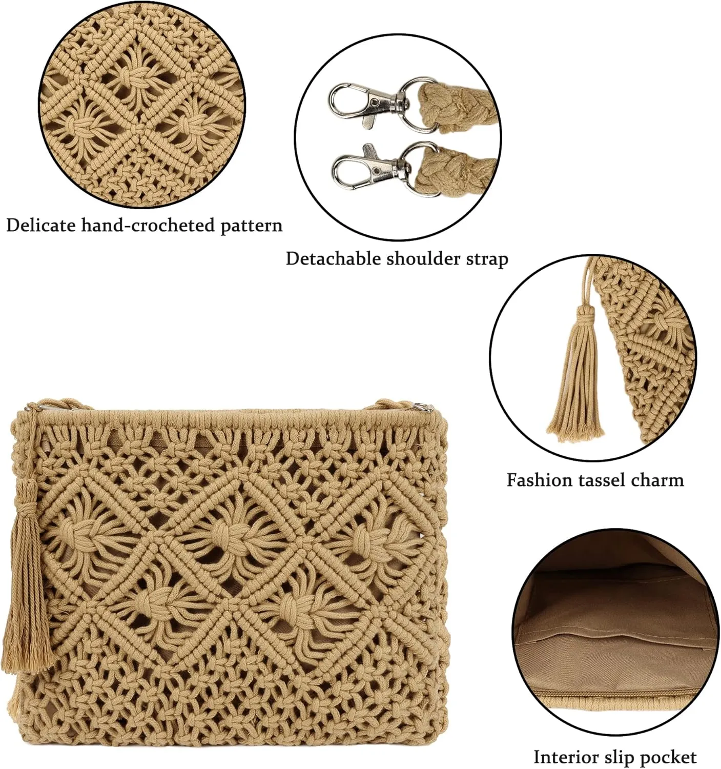Women Crochet Shoulder Bag Handmade Woven Beach Crossbody Handbag Satchel Purse with Tassel for Summer