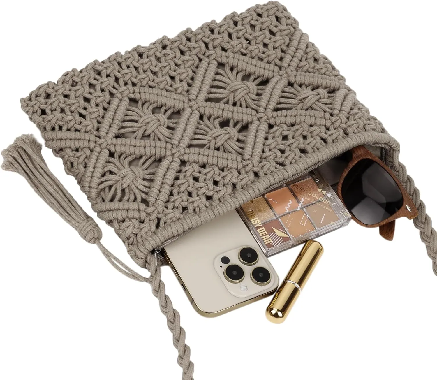 Women Crochet Shoulder Bag Handmade Woven Beach Crossbody Handbag Satchel Purse with Tassel for Summer