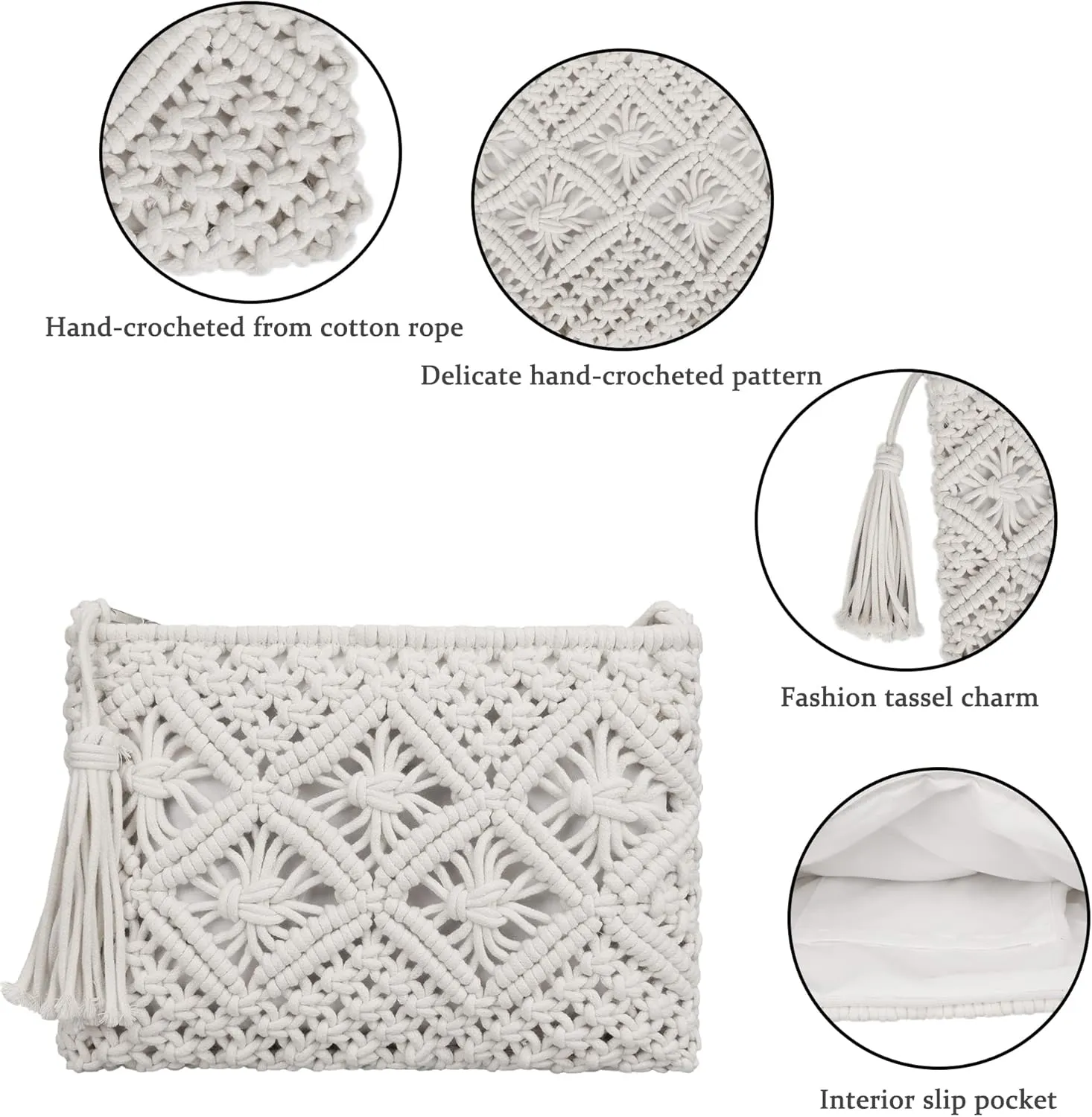 Women Crochet Shoulder Bag Handmade Woven Beach Crossbody Handbag Satchel Purse with Tassel for Summer