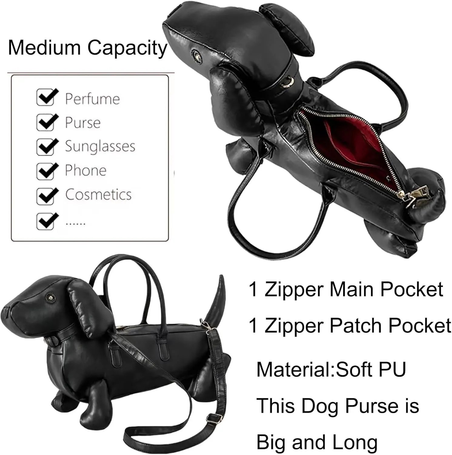 Women Fun Dog Shaped Crossbody Shoulder Bag Handbag PU Leather Unique Novelty Dog Shaped Purse