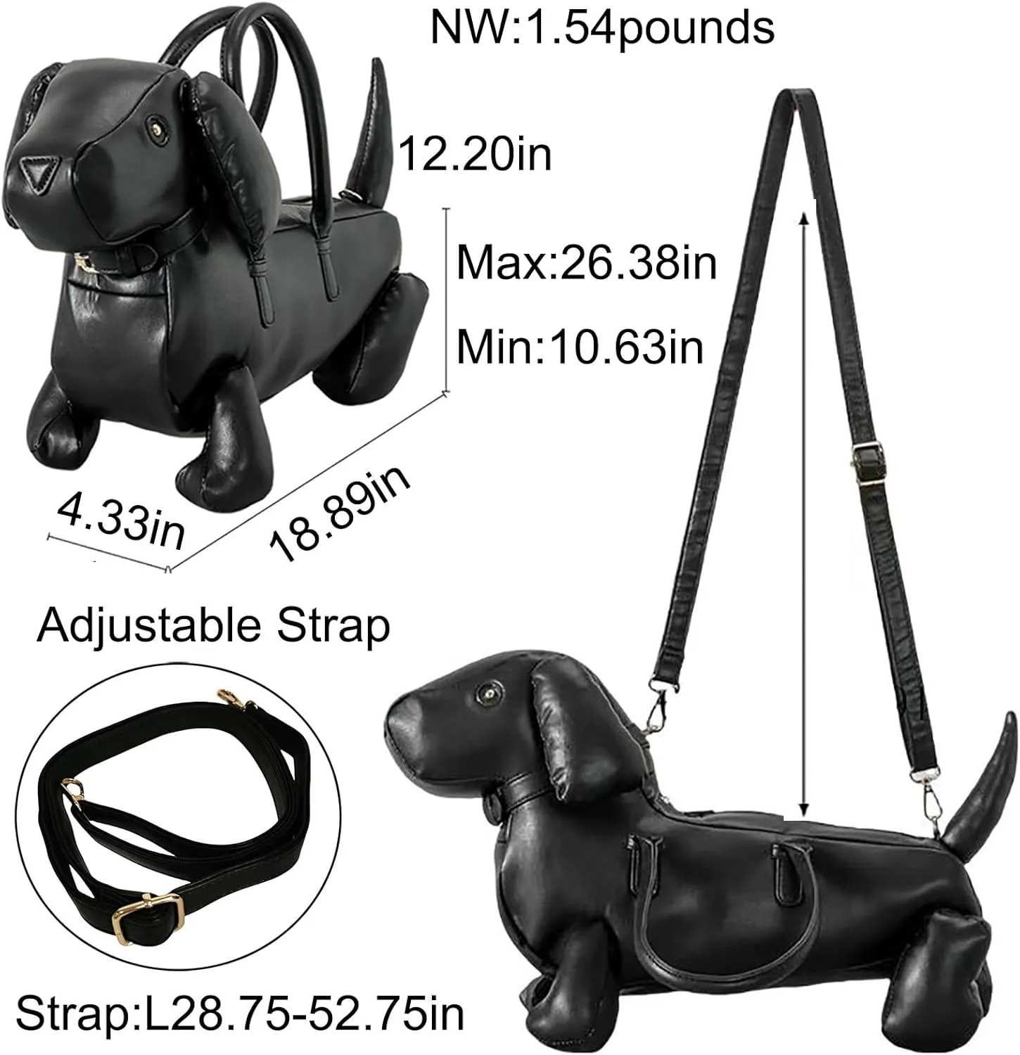 Women Fun Dog Shaped Crossbody Shoulder Bag Handbag PU Leather Unique Novelty Dog Shaped Purse