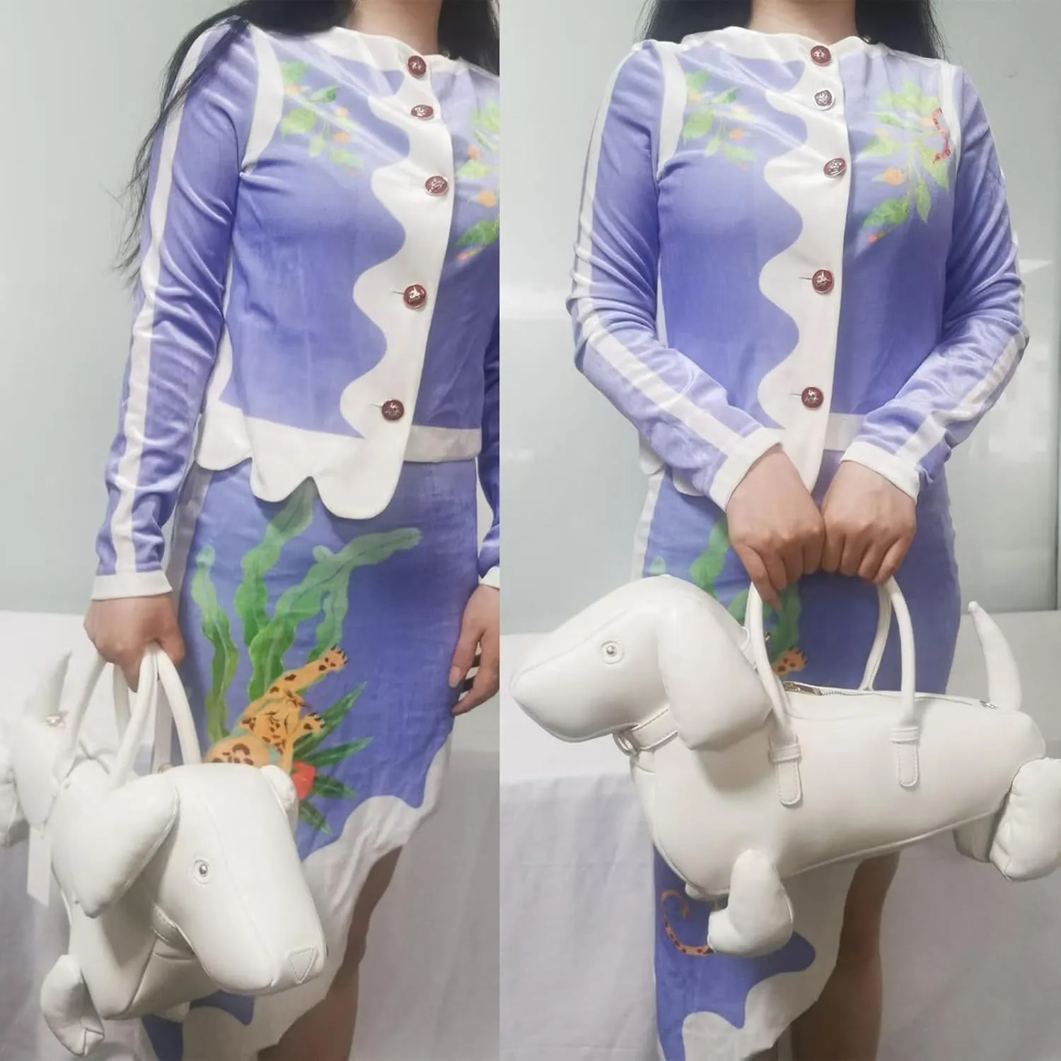 Women Fun Dog Shaped Crossbody Shoulder Bag Handbag PU Leather Unique Novelty Dog Shaped Purse