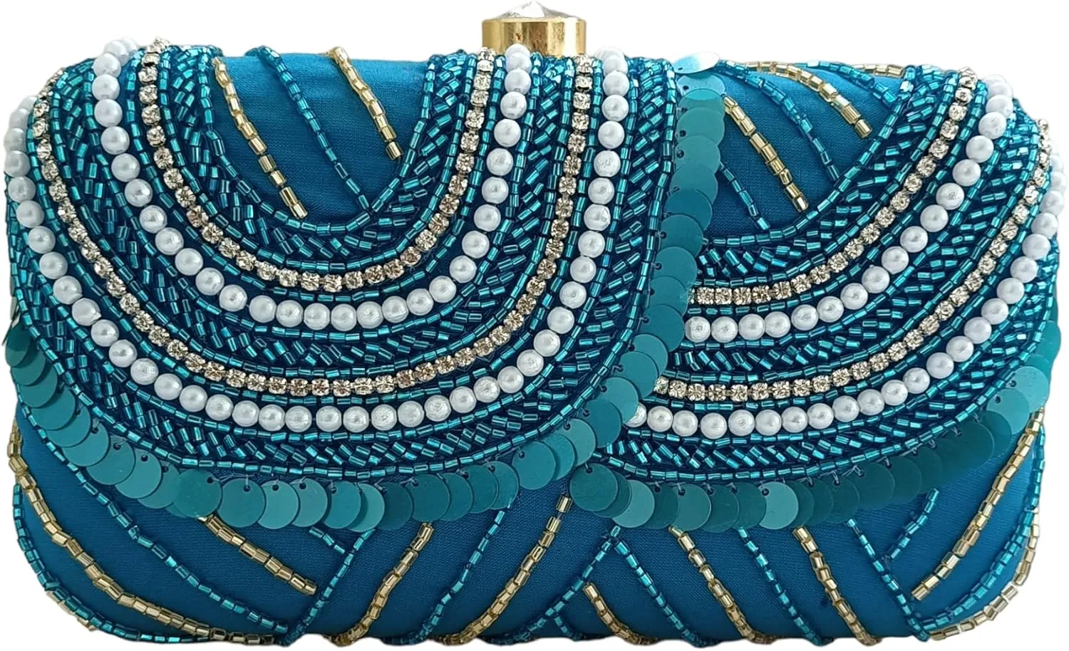 Women Hand Embroidered Sequins Box Clutch for Wedding Party