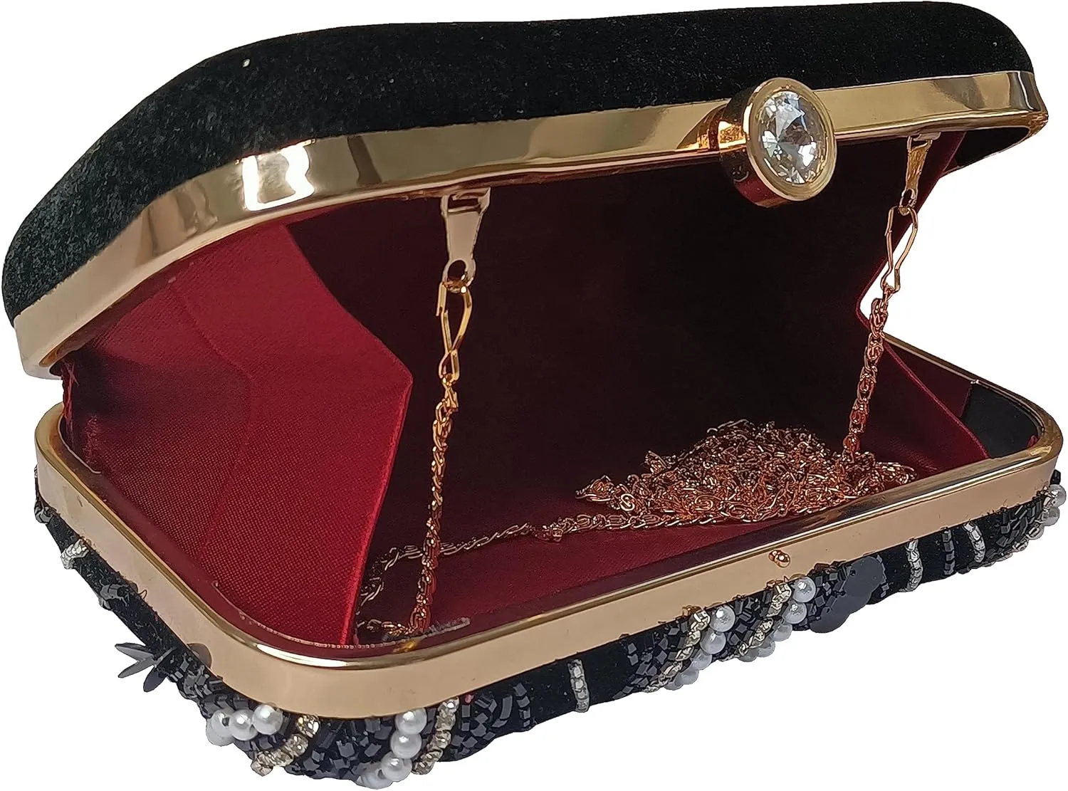 Women Hand Embroidered Sequins Box Clutch for Wedding Party