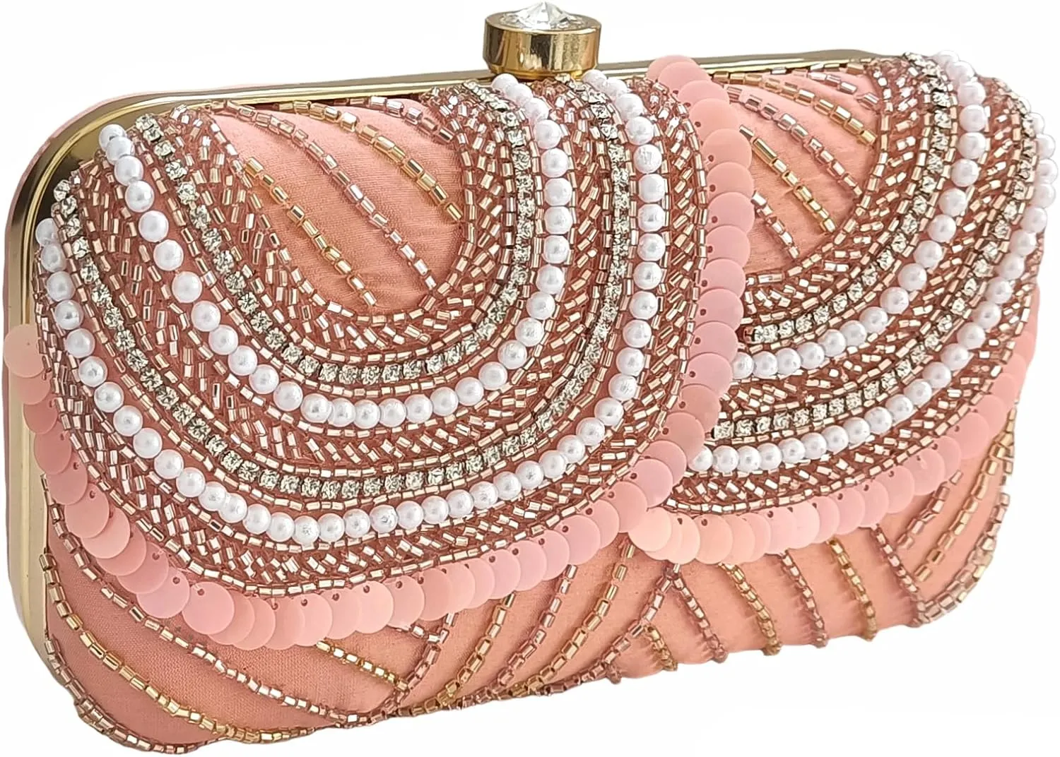 Women Hand Embroidered Sequins Box Clutch for Wedding Party
