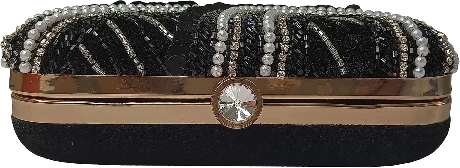 Women Hand Embroidered Sequins Box Clutch for Wedding Party