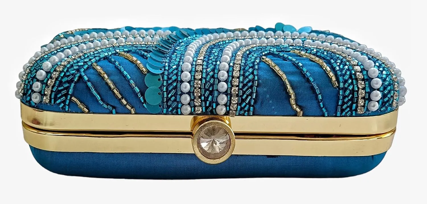 Women Hand Embroidered Sequins Box Clutch for Wedding Party