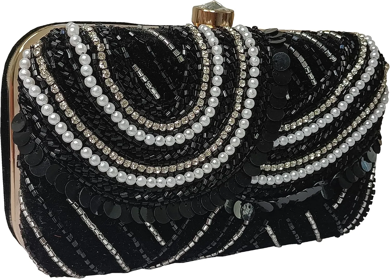 Women Hand Embroidered Sequins Box Clutch for Wedding Party