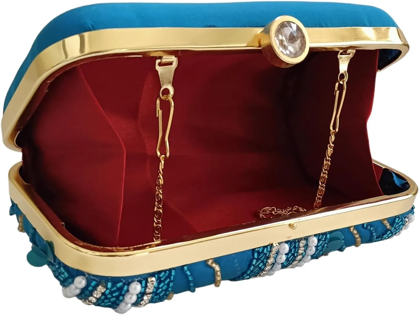 Women Hand Embroidered Sequins Box Clutch for Wedding Party
