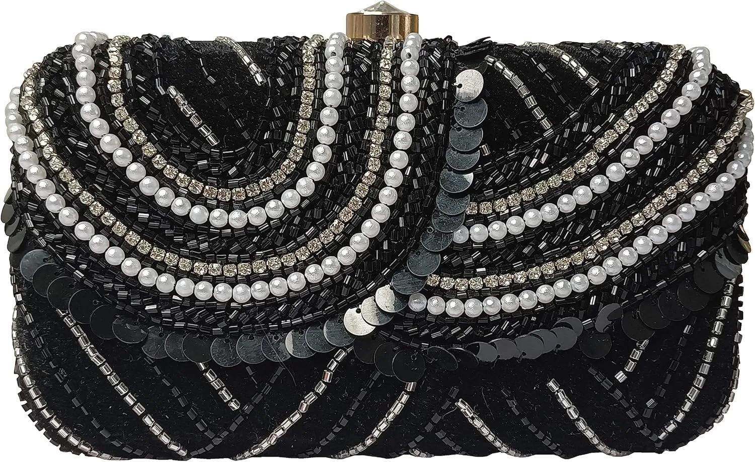 Women Hand Embroidered Sequins Box Clutch for Wedding Party