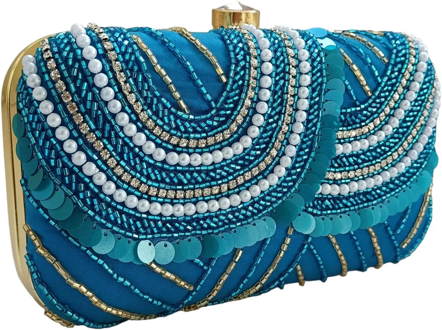 Women Hand Embroidered Sequins Box Clutch for Wedding Party