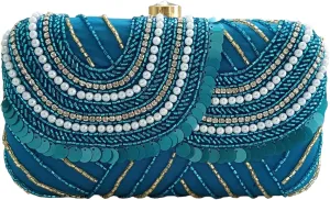 Women Hand Embroidered Sequins Box Clutch for Wedding Party