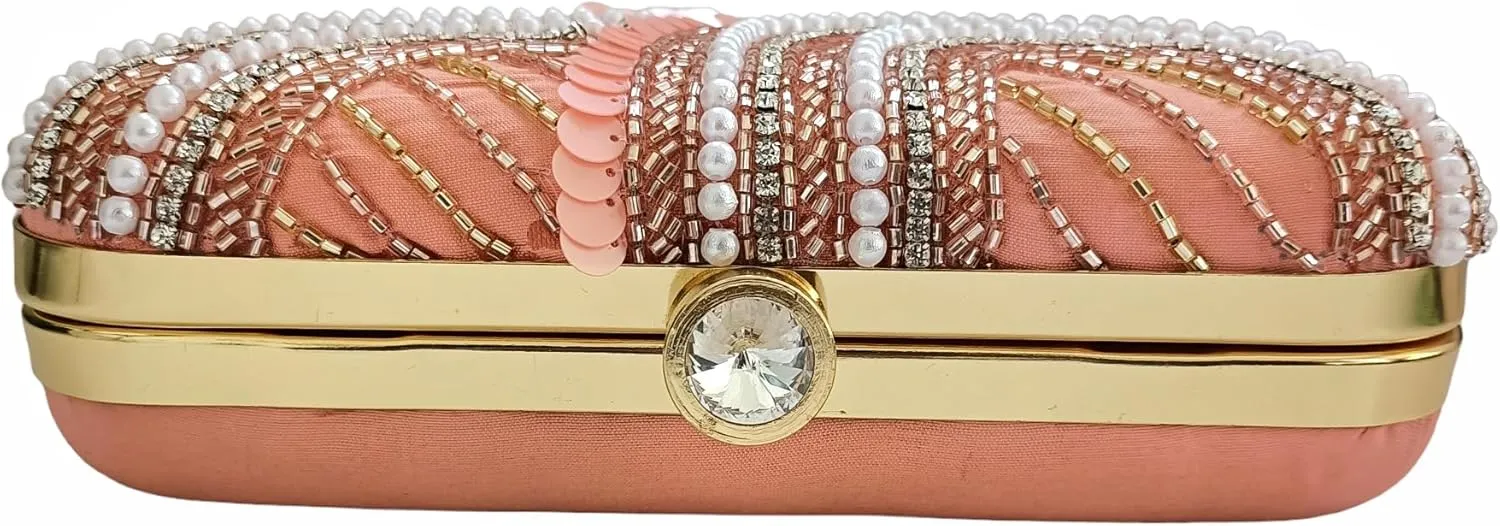 Women Hand Embroidered Sequins Box Clutch for Wedding Party