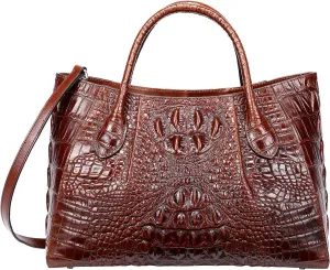 Women Handbags Crocodile Purse Designer Top Handle Satchel Handbags For Women (5002A, Brown)