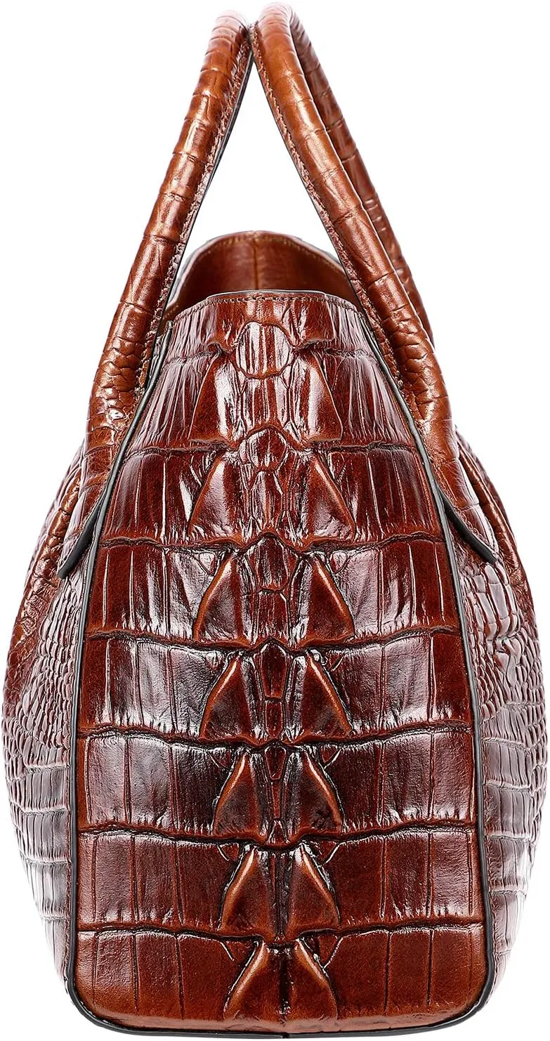 Women Handbags Crocodile Purse Designer Top Handle Satchel Handbags For Women (5002A, Brown)