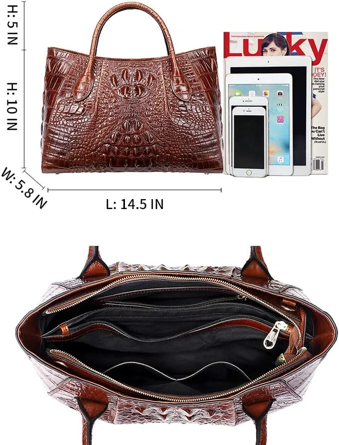 Women Handbags Crocodile Purse Designer Top Handle Satchel Handbags For Women (5002A, Brown)