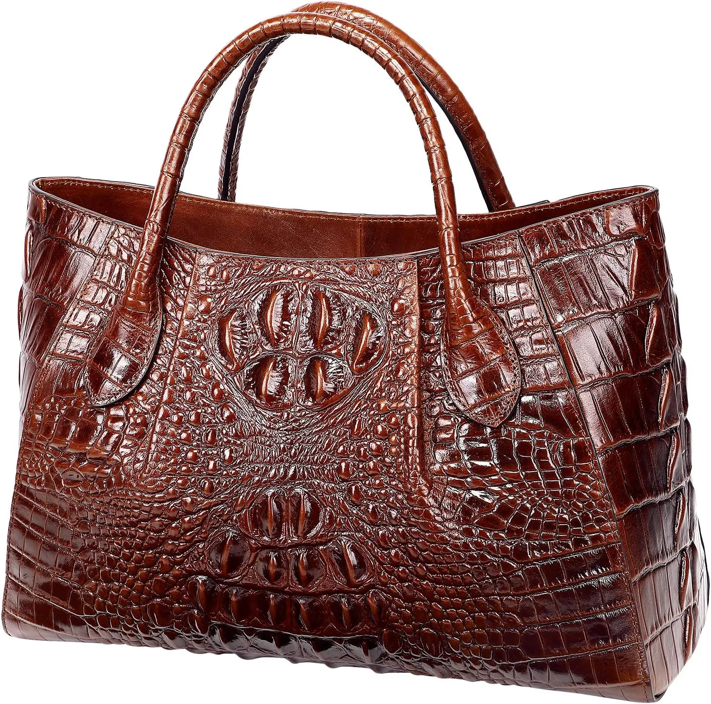 Women Handbags Crocodile Purse Designer Top Handle Satchel Handbags For Women (5002A, Brown)